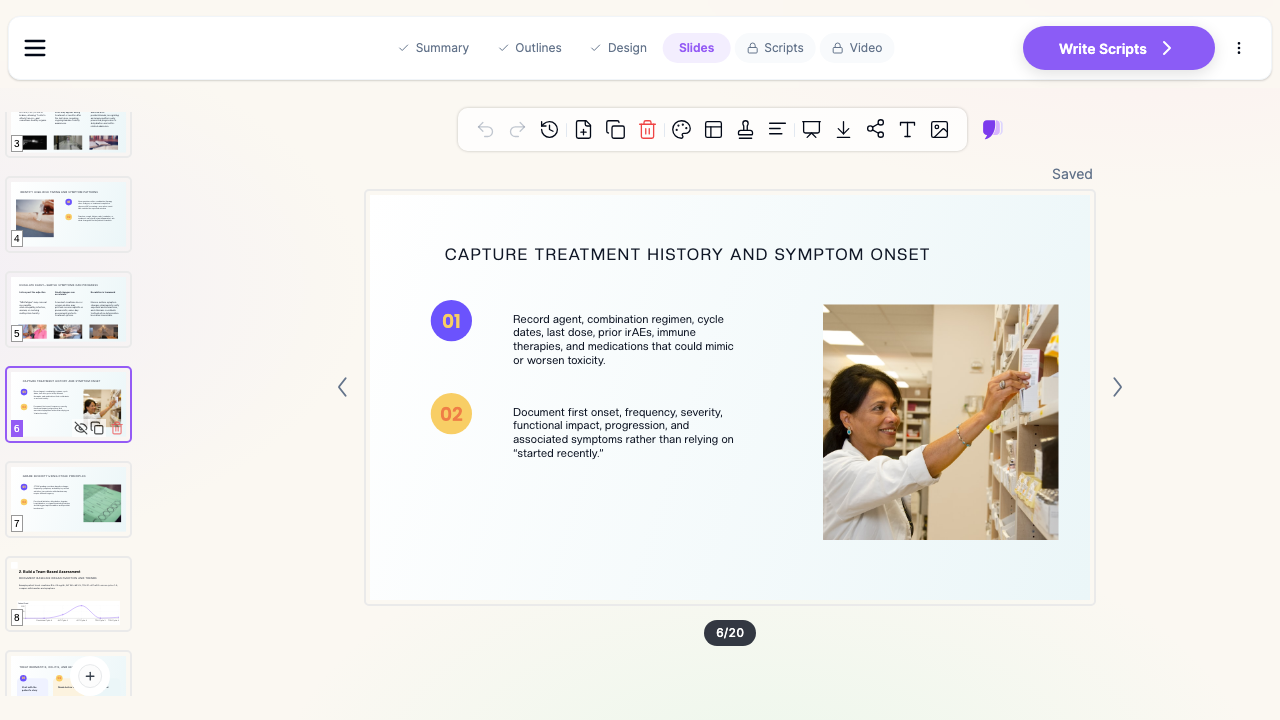 ChatSlide slide on capturing treatment history and symptom onset for suspected immune-related adverse events